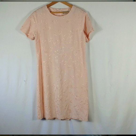 Victoria Holley Soft Pink w/Silky Floral Embroidery Linen Dress Women's Size 10 - Picture 1 of 11